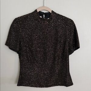 Oleg Cassini Black and Copper Beaded Blouse